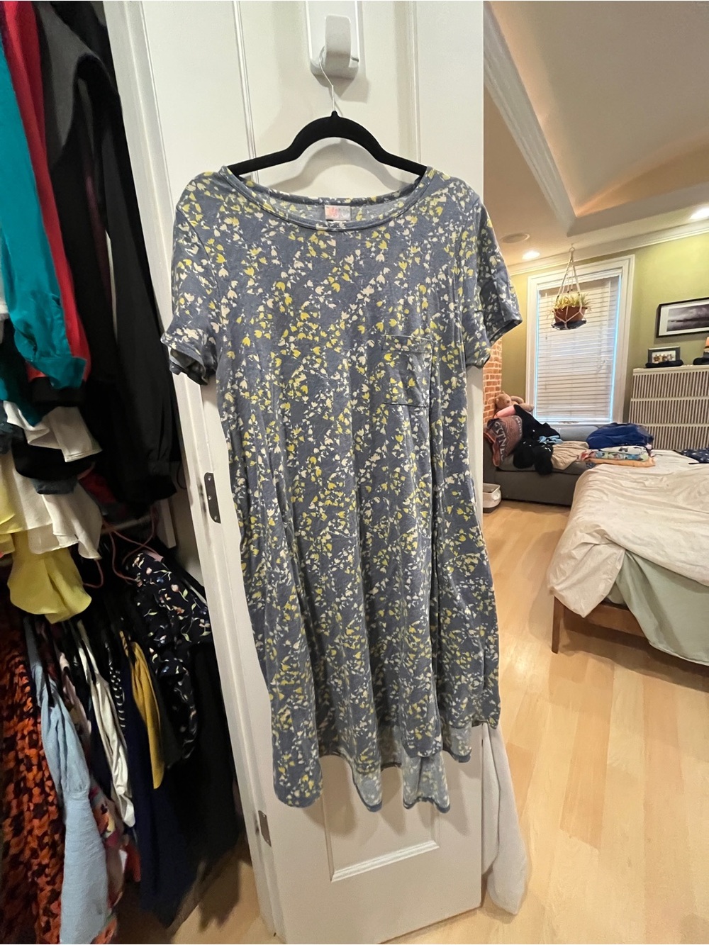 LuLaRoe Grey Dress with Yellow Floral Print